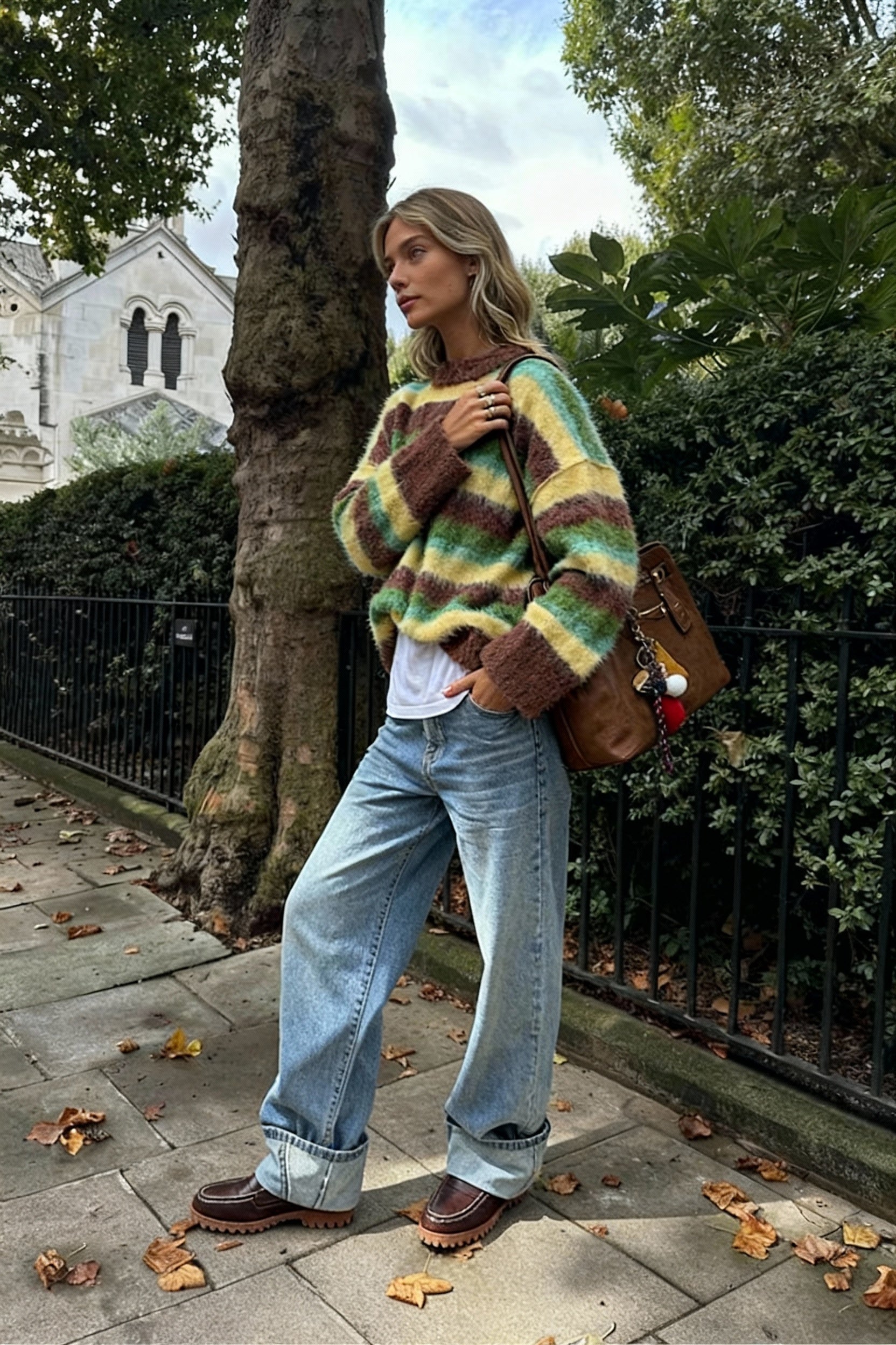 Slouchy Colorful Striped Crewneck Loose Knit Sweater Secondary image