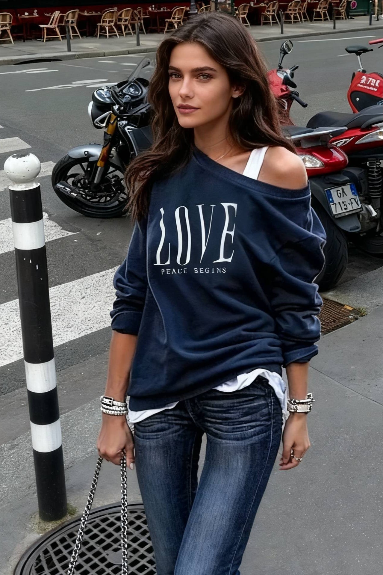One Sweatshirt Tops Patterned Women's Heart Shoulder Casual Pullover Top Main image