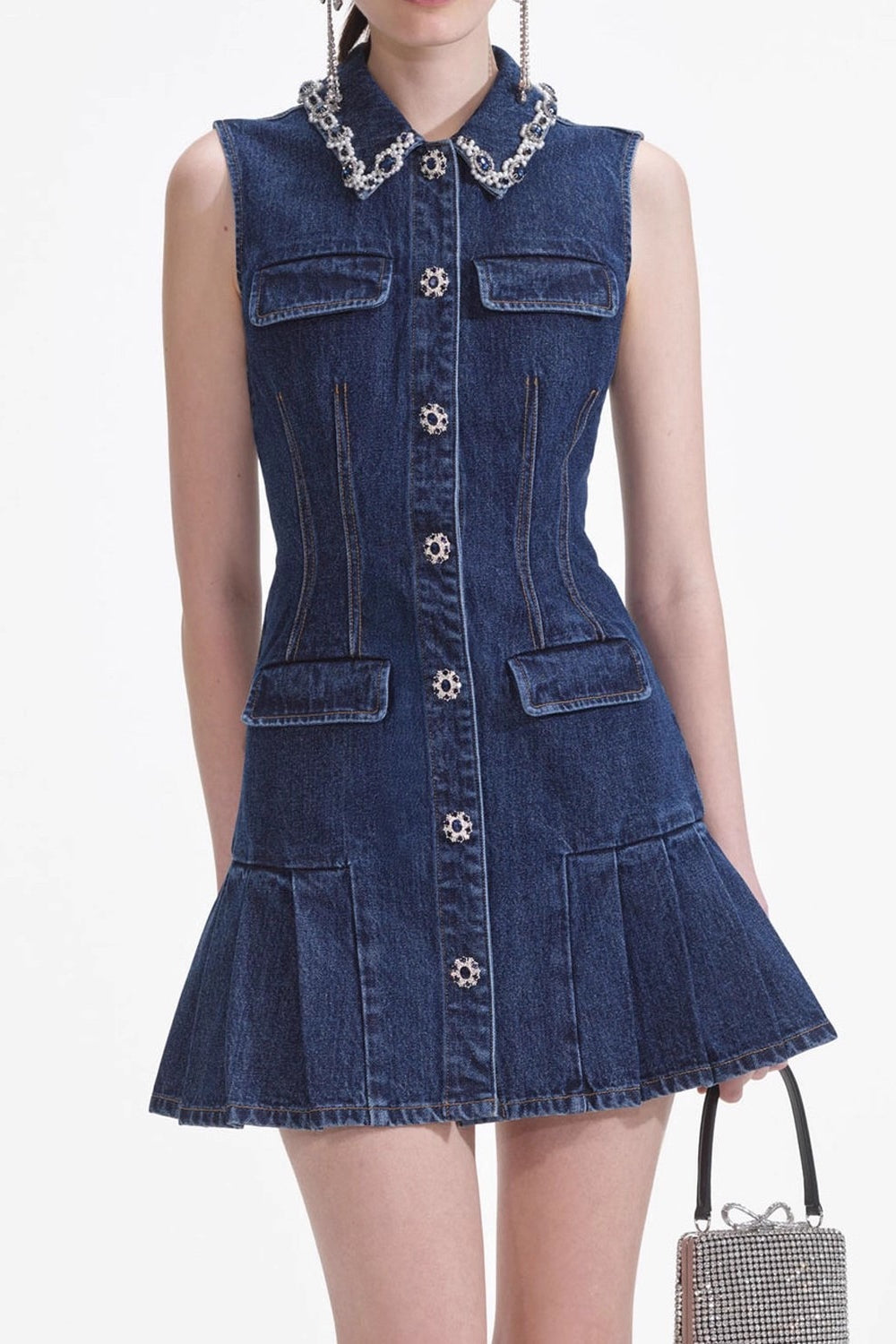 Blue Rhinestone Mini Denim Dress Main image