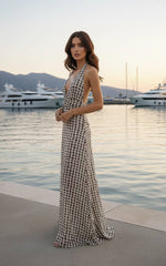 Floral Halter Neck Backless Bodycon Maxi Dress