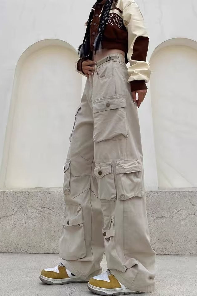 Street Style Multi-Pocket Wide Leg Cargo Straight Slim Pants Main image