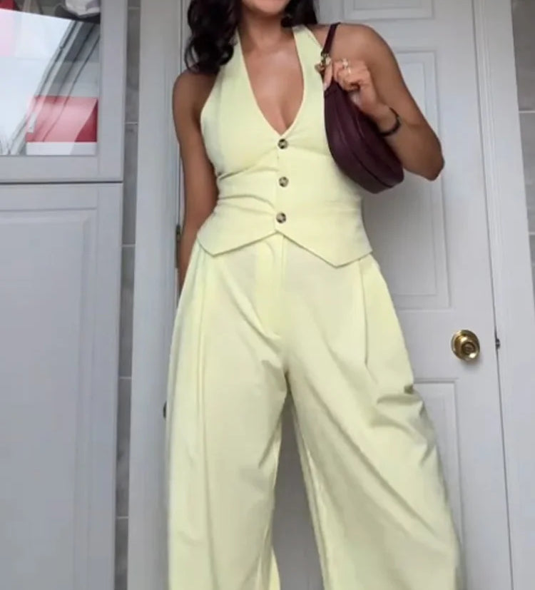 Yellow Halter Vest Trouser Suit Main image