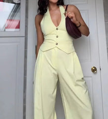 Yellow Halter Vest Trouser Suit
