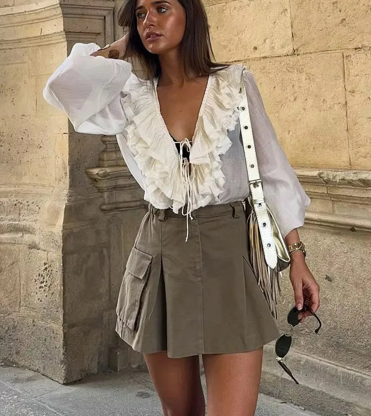 Elegant Casual V-neck Lantern Long Sleeve Blouse Main image
