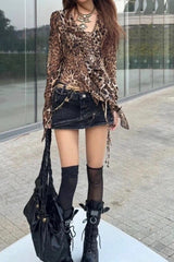 Y2K Slim Leopard Print Blouse