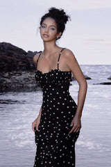 Polka Dot Backless Cami Bodycon Maxi Dress