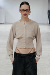 Embroidered Button Crop Cardigan