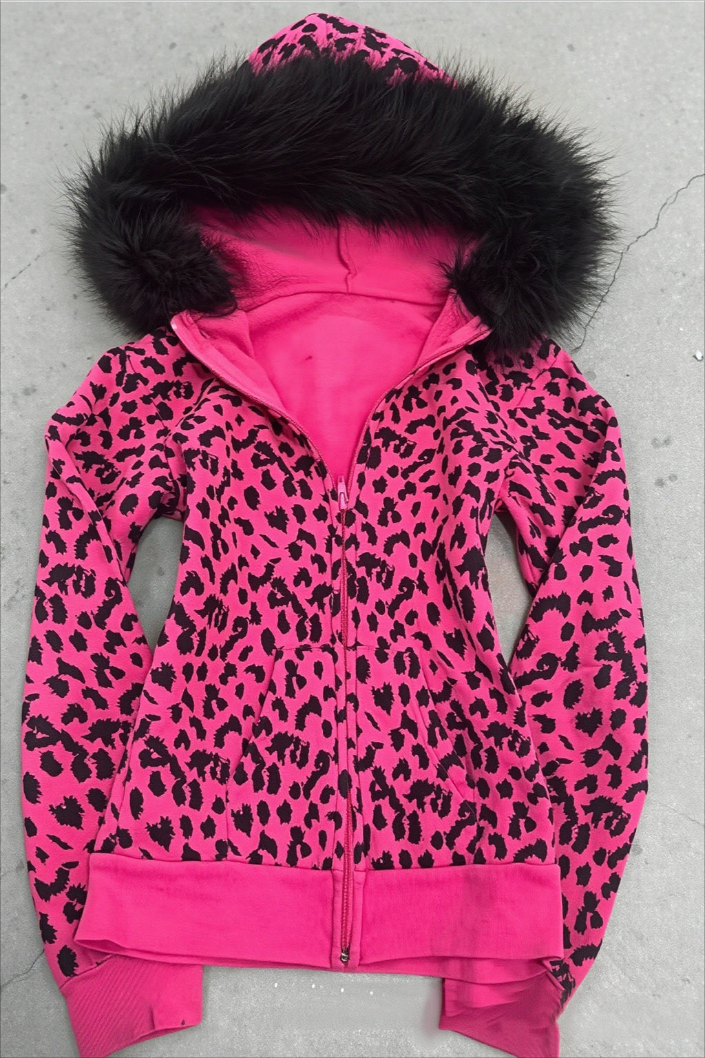 Pink Leopard Rhinestone Wing Zip Hoodie