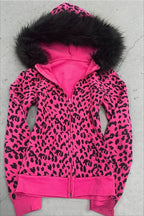Pink Leopard Rhinestone Wing Zip Hoodie