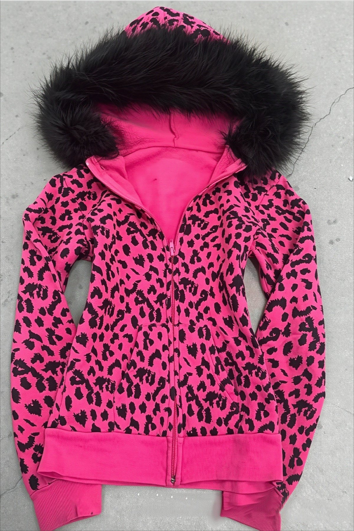 Pink Leopard Rhinestone Wing Zip Hoodie