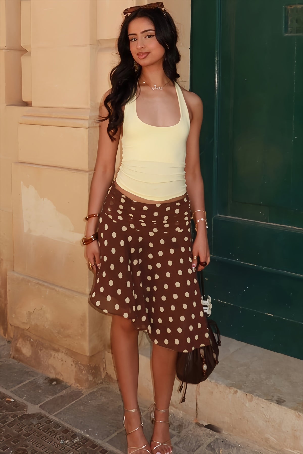 Polka Dot High Waist Asymmetric Hem Skirt