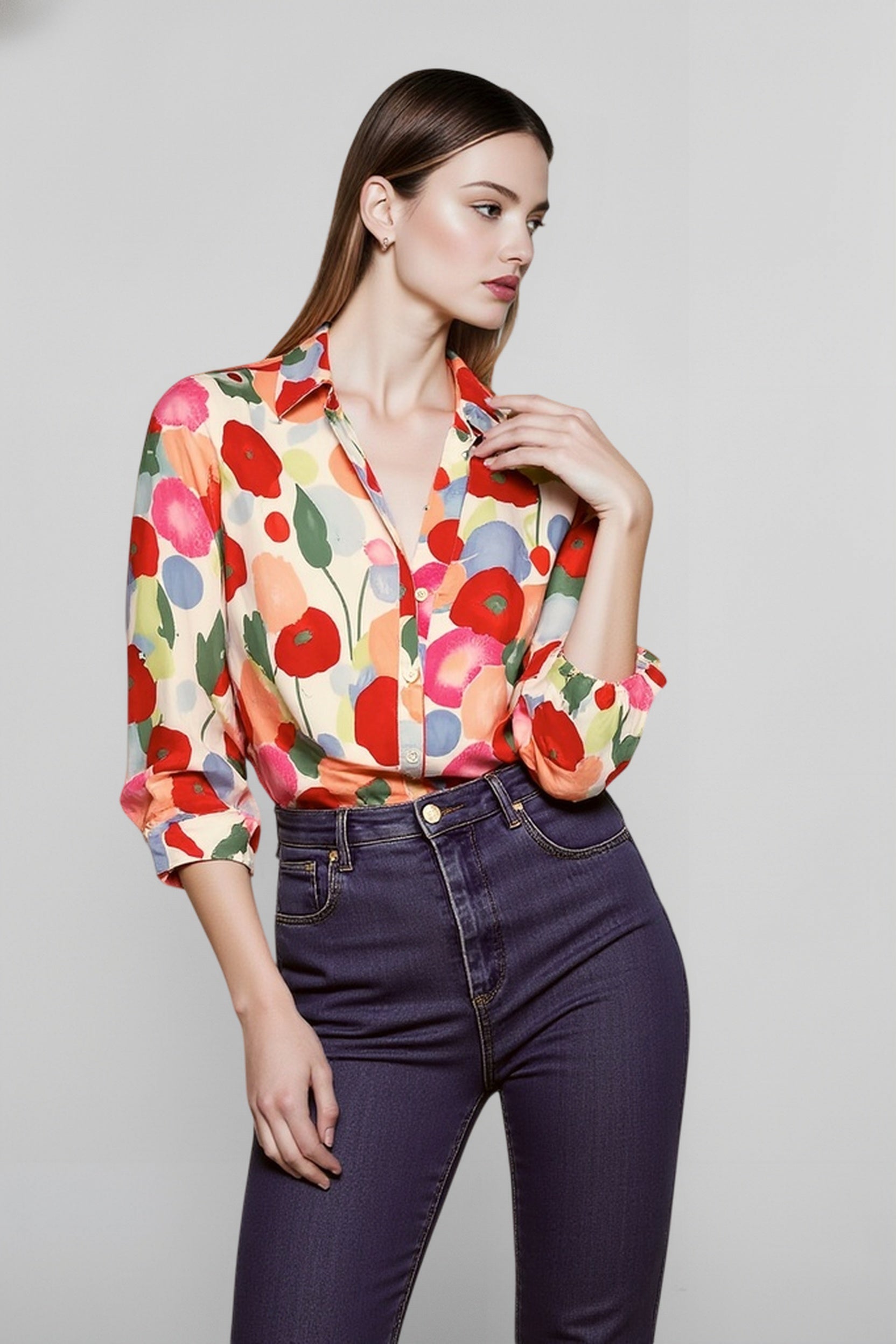 Simple Cartoon Floral Print Plus Size Blouse Secondary image