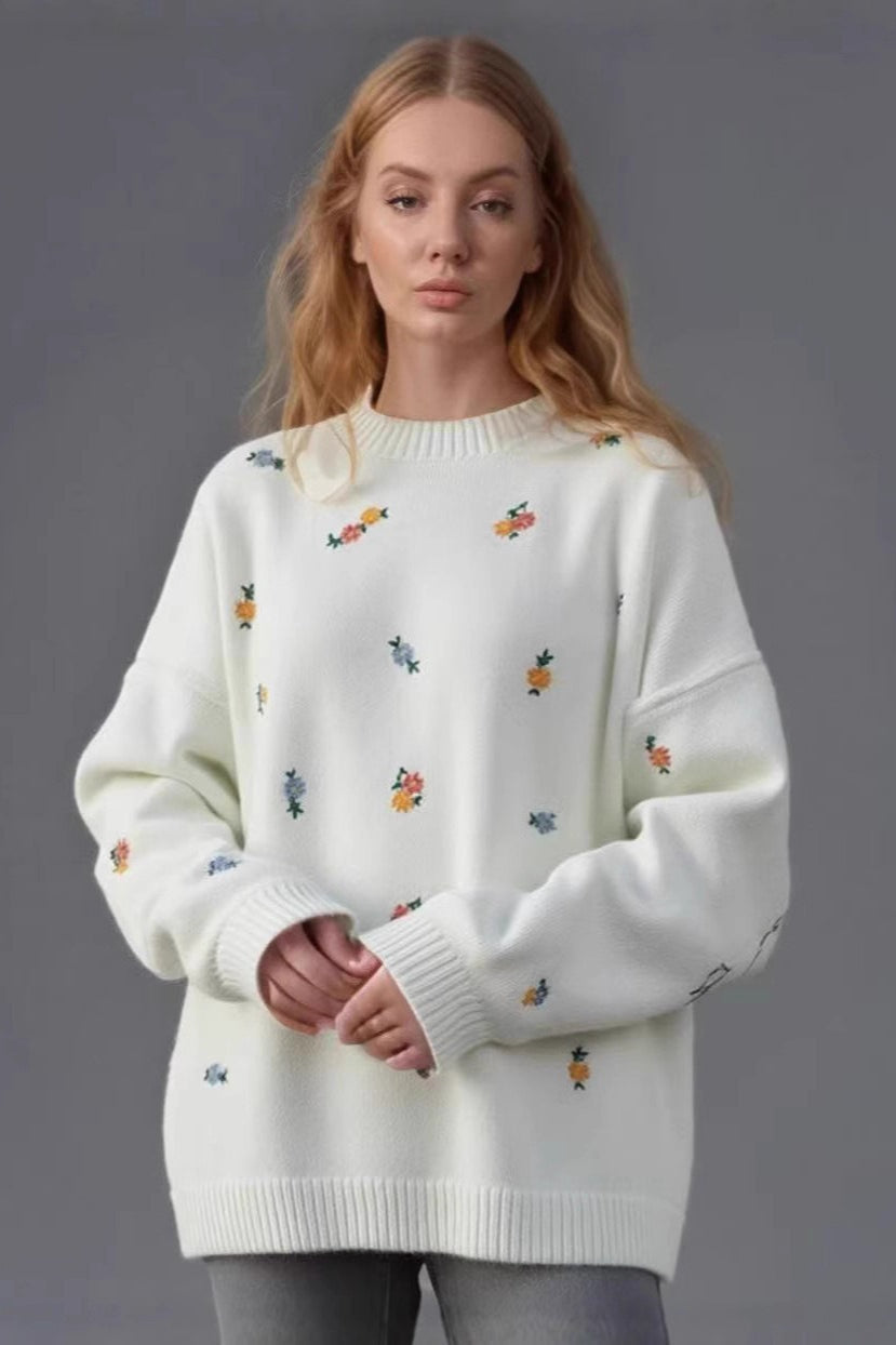 Embroidered Floral Crewneck Sweater Main image