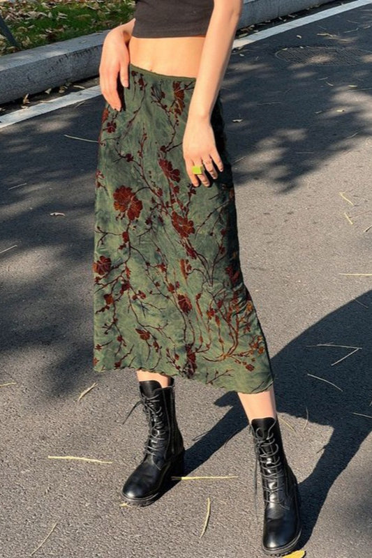 Floral Print Low Waist Color Block A-Line Skirt Secondary image