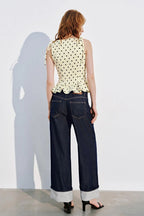 Polka Dot Tie Ruffle Waist Cinched Crop Top