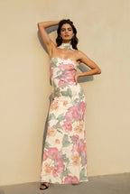 Satin Backless Strapless Print Vacation Dress