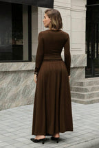 Asymmetric Neck Ruched Waist Flowing Maxi Dress