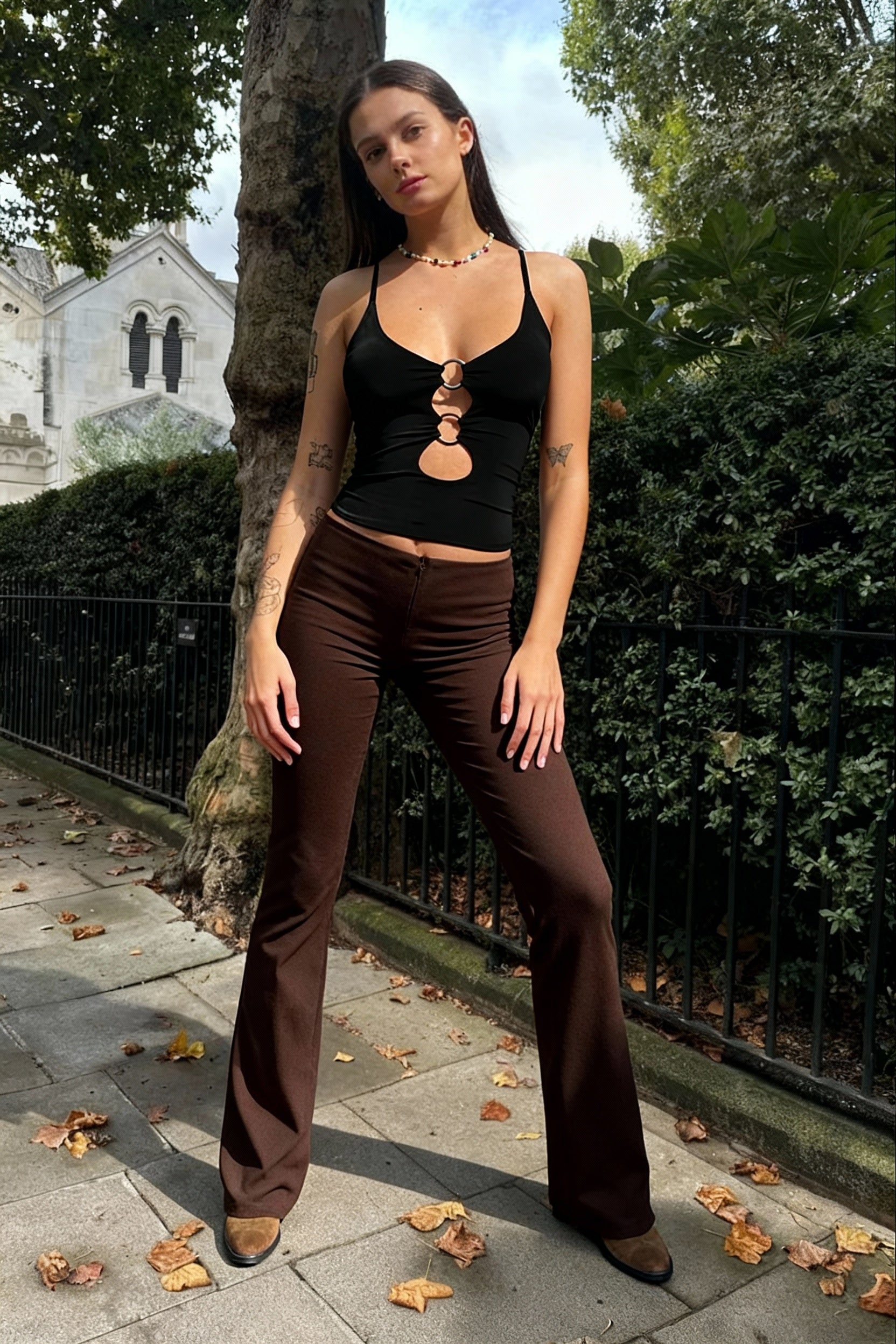 Buckle Strap Black Trendy Bodycon Crop Top Main image