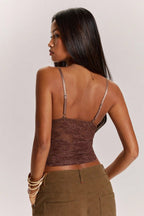 Sexy Lace Spaghetti Strap Fitted Crop Top