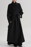 Hepburn Wool Diagonal Button Collar Tied Waist Overcoat