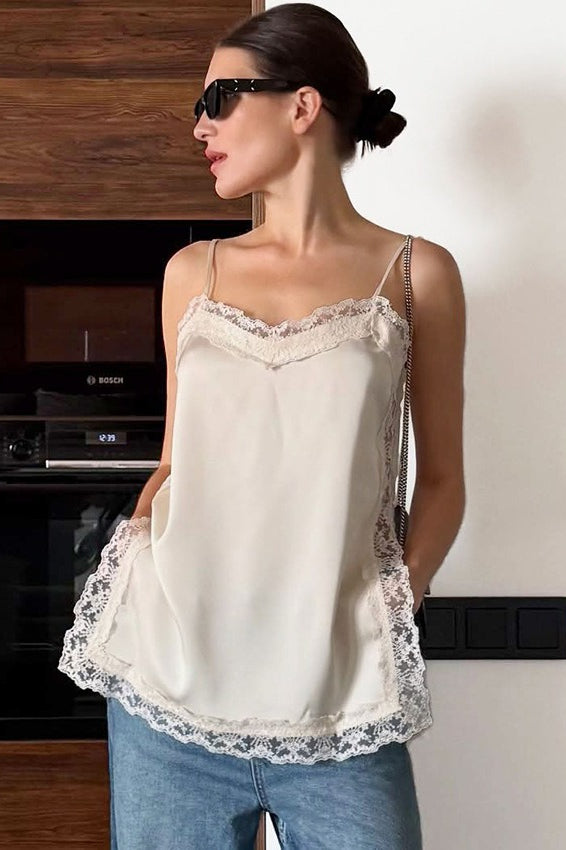 Lace Trim Satin Cami Top Main image