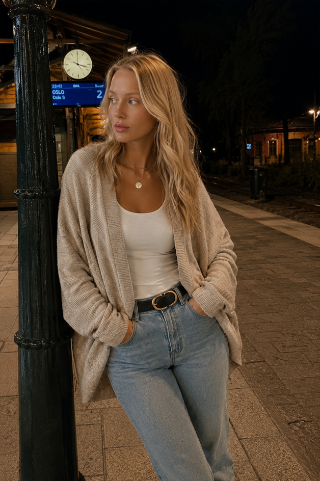 Solid Color Mid Length Cardigan Secondary image