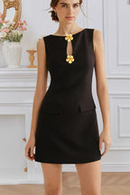 Elegant Rose Button Work Dress