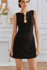 Elegant Rose Button Work Dress