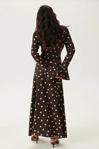 Polka Dot V Neck Bell Sleeve Midi Dress