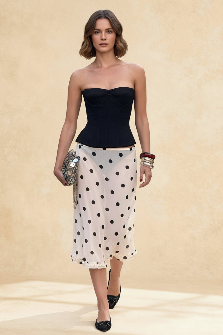Polka Dot Satin High Waist A-Line Skirt Main image