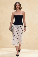 Polka Dot Satin High Waist A-Line Skirt