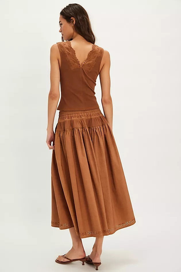 Cutout Lace Patchwork Boho Skirt Set
