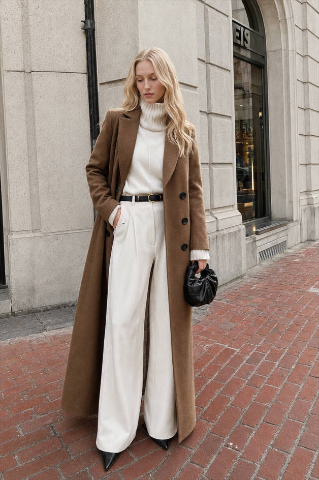 Warm Wool Solid Color Long Overcoat