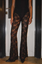 Sheer High Waist Floral Lace Flared Pants