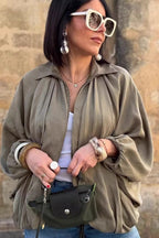 Oversized Puff Sleeve Bomber Jacket