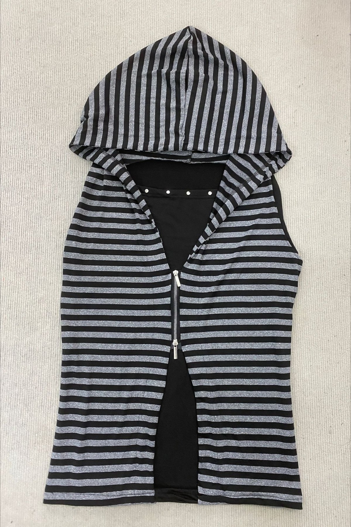 Striped Studded Sleeveless Zip Up Hoodie