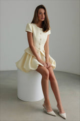 Short Boucle Cardigan Peplum Skirt Tweed Suit Set