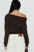 Embellished Foldover Off Shoulder Knit Top