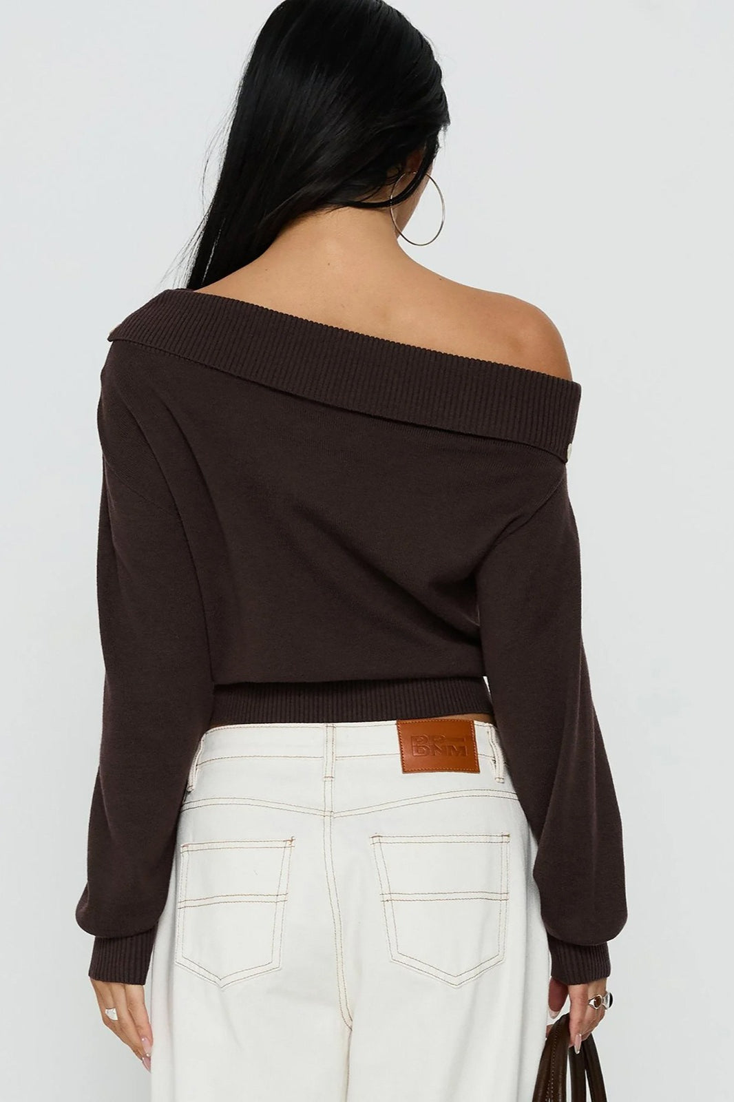 Embellished Foldover Off Shoulder Knit Top