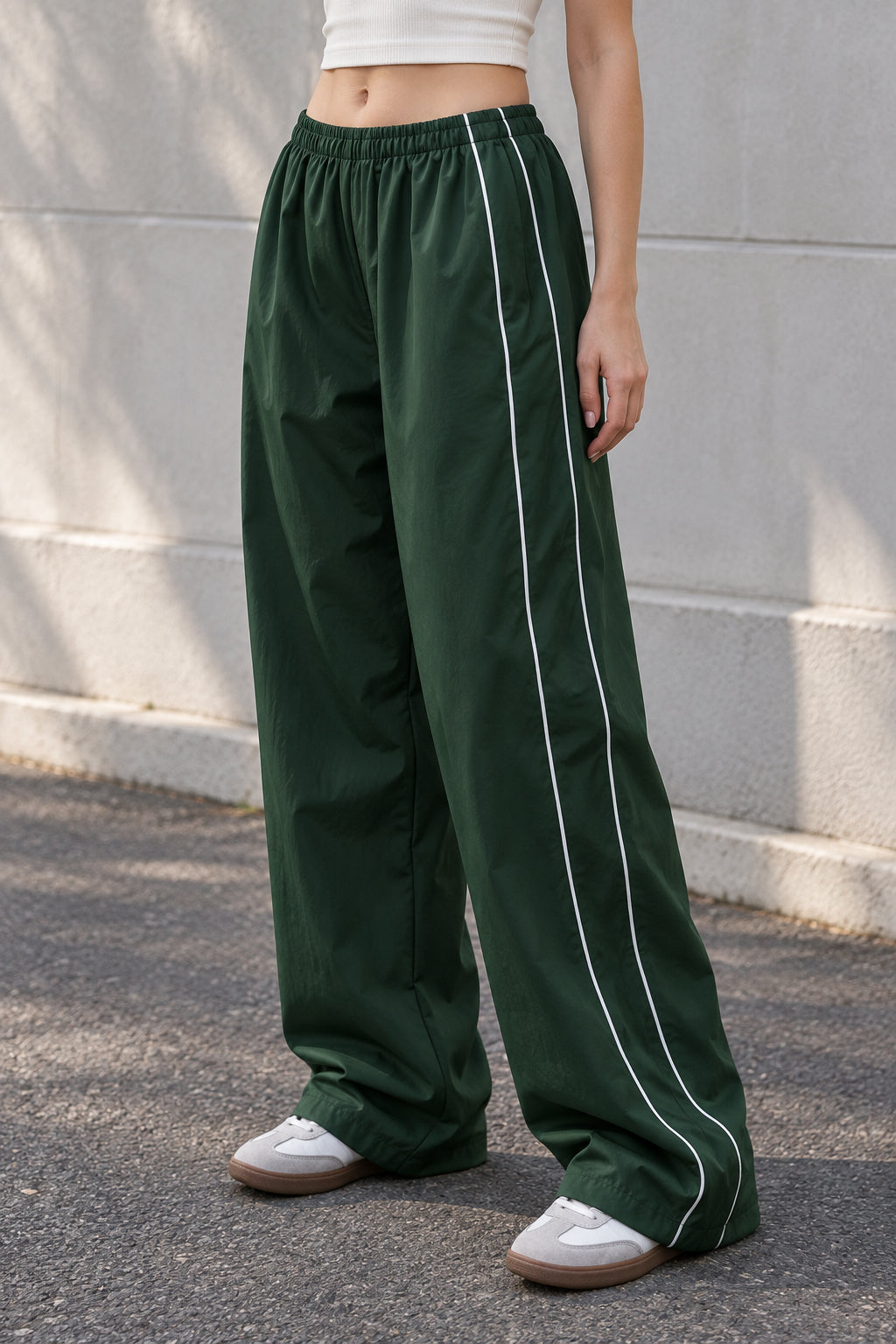 Piping Detail Wide Leg Track Pants