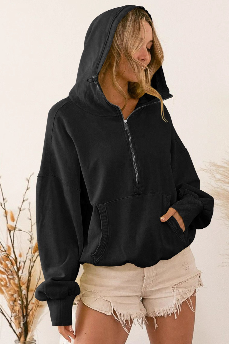 Trendy Athletic Zip Drawstring Long Sleeve Hoodie Main image