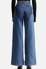 Hollow Button Patchwork Wide Leg Jeans