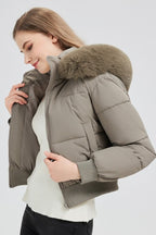 Quilted Cropped Faux Fur Collar Coat