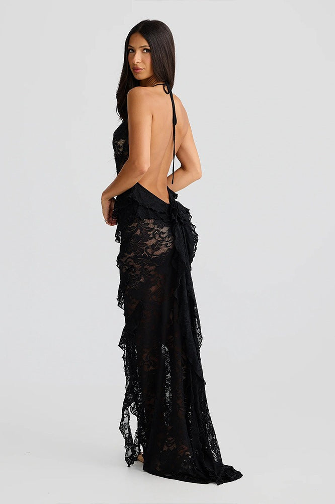 Halter V-Neck Lace Backless Bodycon Maxi Lace Dress Secondary image