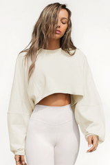 Cropped Crew Neck Knit Long Sleeve Crop Top