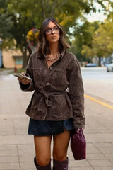 Leopard Lapel Belted Jacket