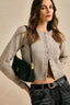 Solid Crew Neck Cropped Button Cardigan Sweater