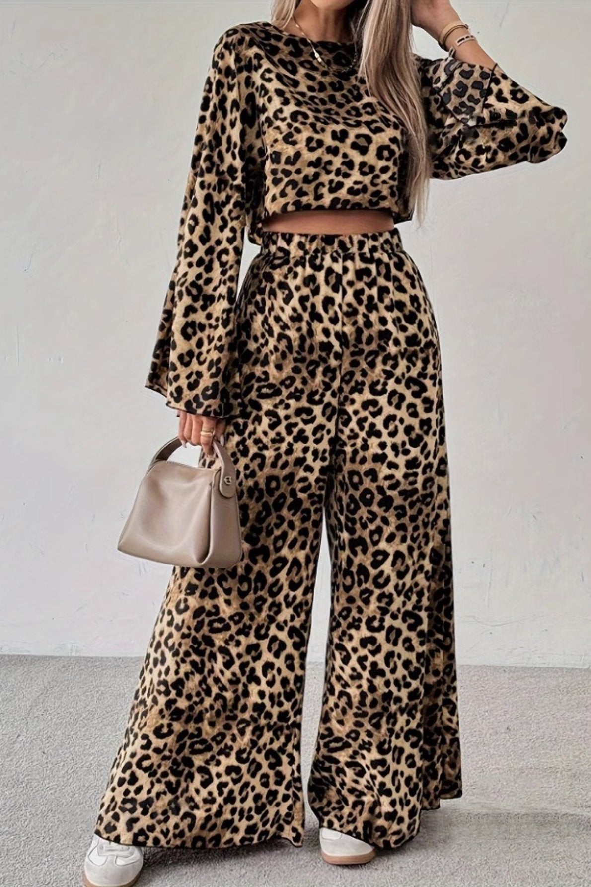 Leopard Print Loose Long Sleeve Pants Two Piece Set Main image