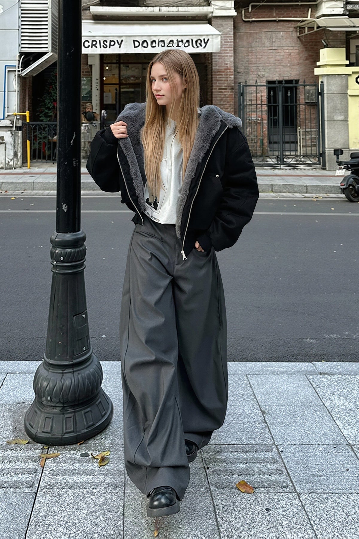 Hooded Faux Fur Lined Zip Front Coat