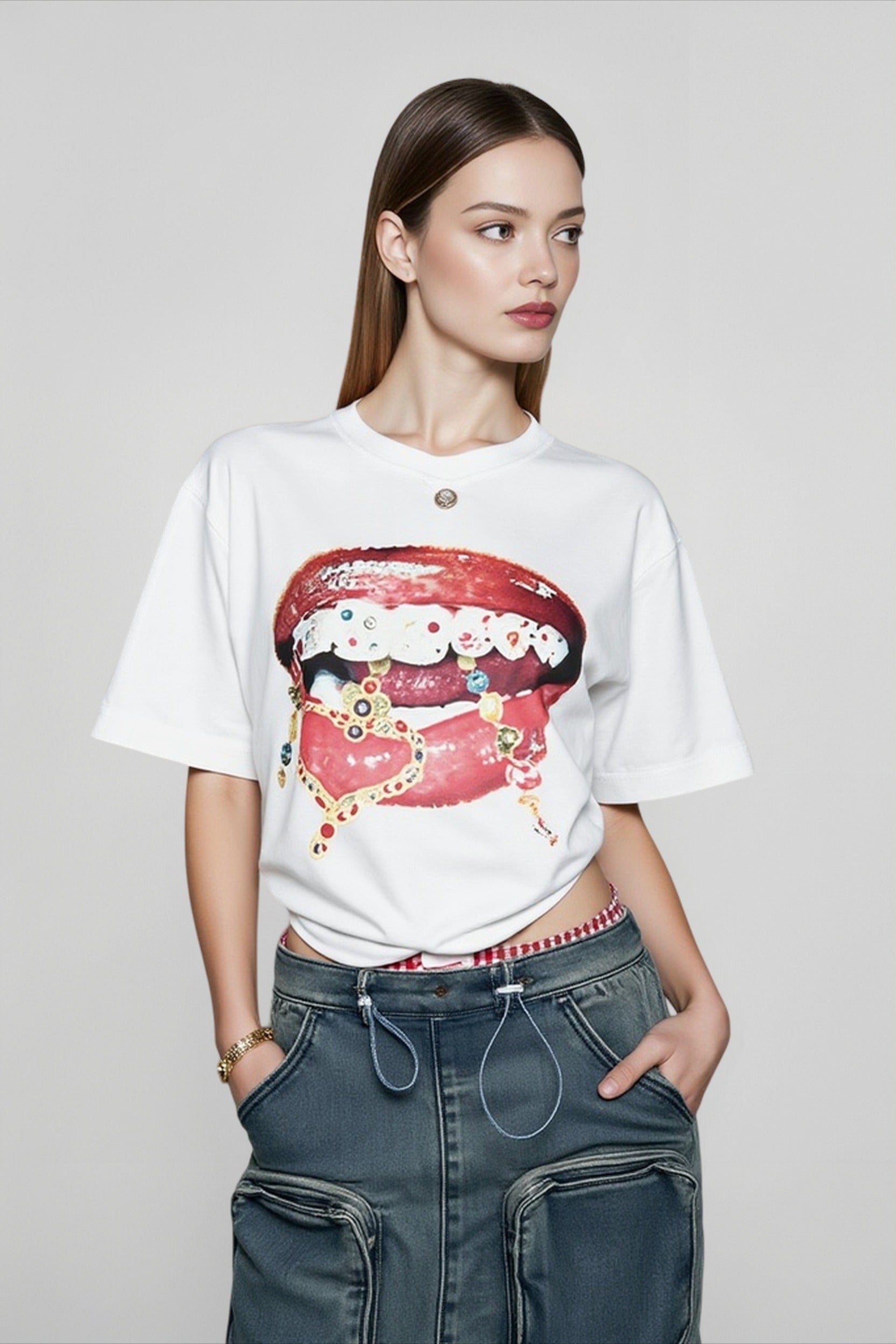 Lips Print Colorblock T-shirts Main image
